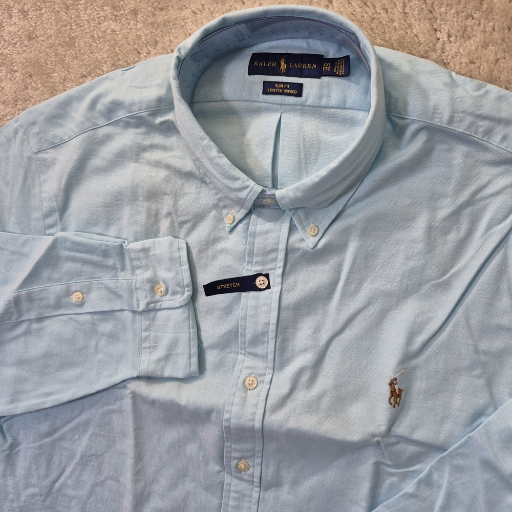 Polo Ralph Lauren Stretch Oxford Shirt Blue Mens 2XL Slim Button Down Academia